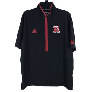 Rutgers Adidas 1/2 Zip Short Sleeve Player Issue Black Pockets Mens Medium